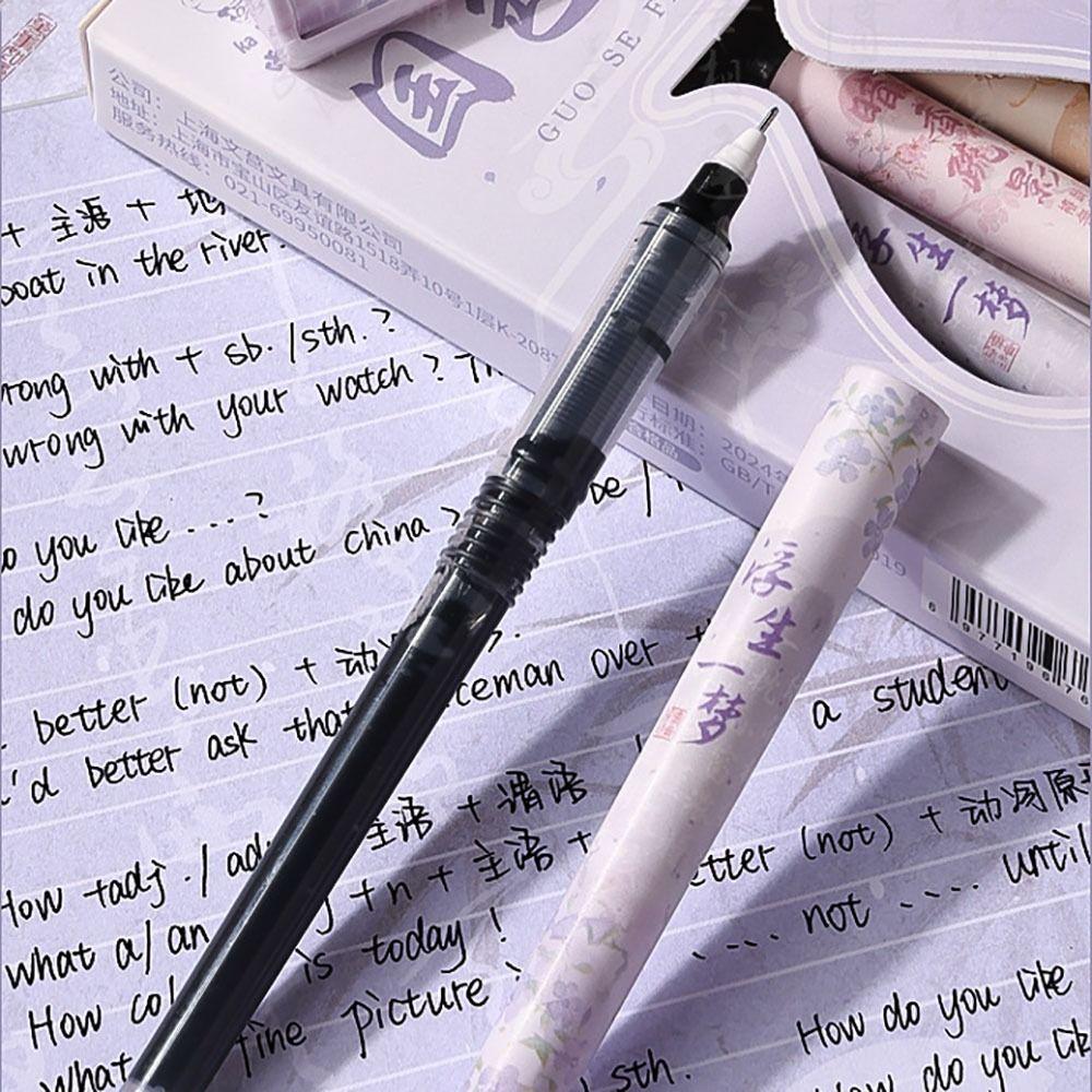 6Pcs 0.5mm Gel Pen Writing Stationery Black Ink Pens Portable Straight Liquid Pen  School/Office