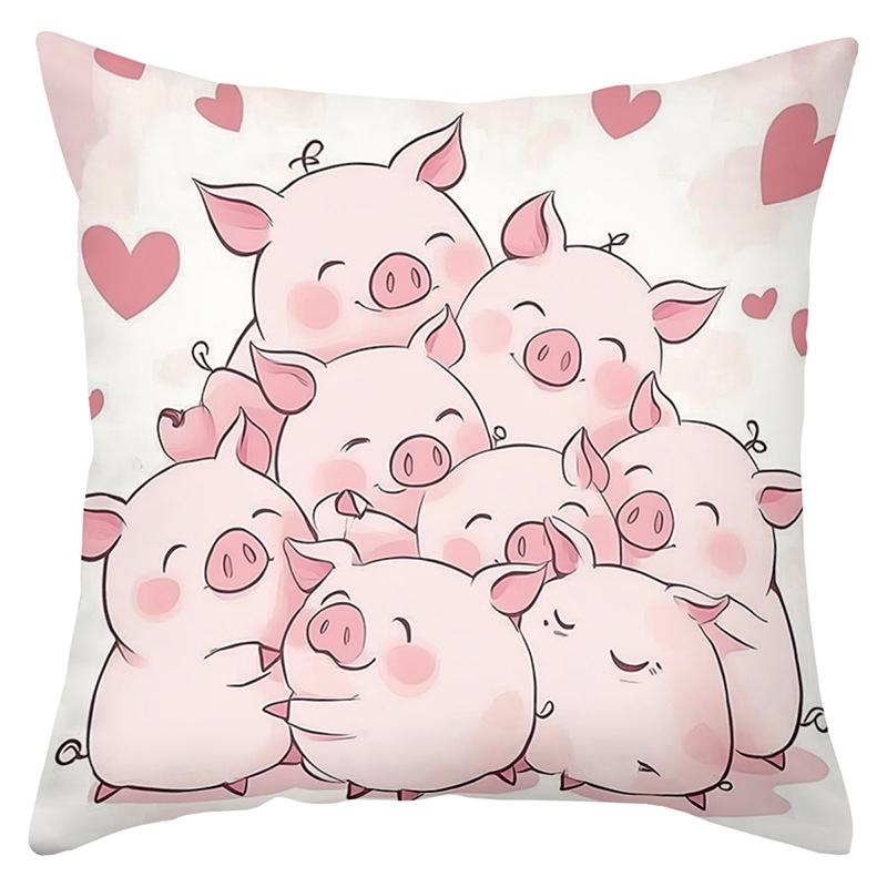 Cute Pig And Cow Pattern Cartoon Throw Pillow Covers Polyester Pillowcase, Sofa Decorative Cushion Cov Headboard Pillow