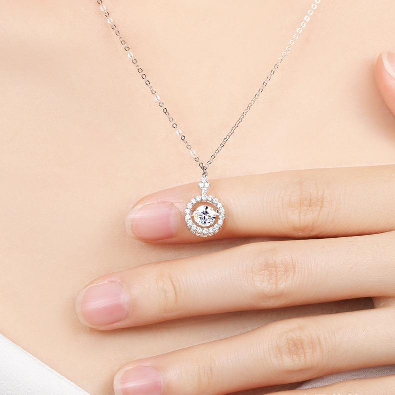 Moissanite Round Agile Necklace for Women, Beating Heart Geometric Pendant Collarbone Chain