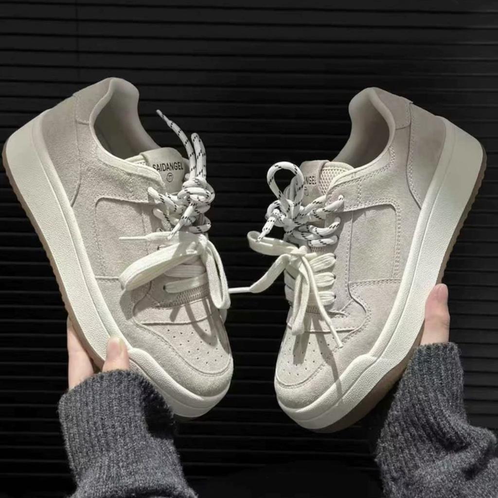 Soft leather versatile board shoes women's 2025 new popular spring and autumn heightening platform muffin shoes casual sports shoes