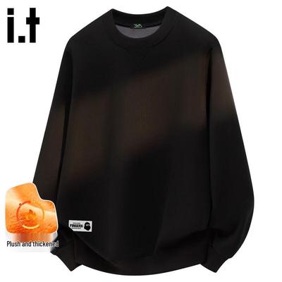 Fingercroxxit Men's Triangle Stitch Fleece-Lined Crew Neck Sweatshirt