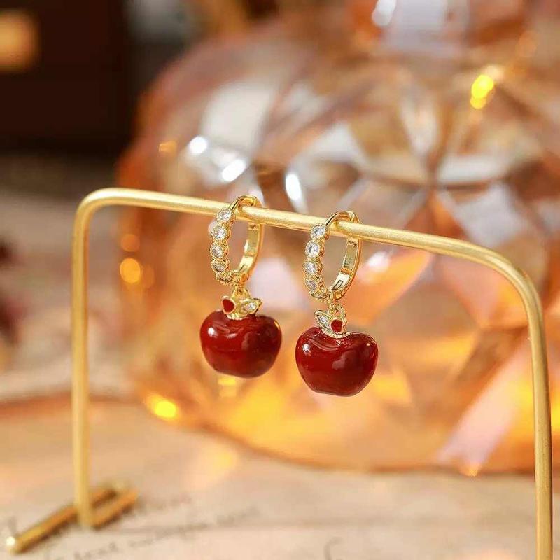 Гальваническое масло капающее яблоко ушная пряжка Гонконгский стиль ретро элегантный темперамент серьги легкая роскошь серьги женщины