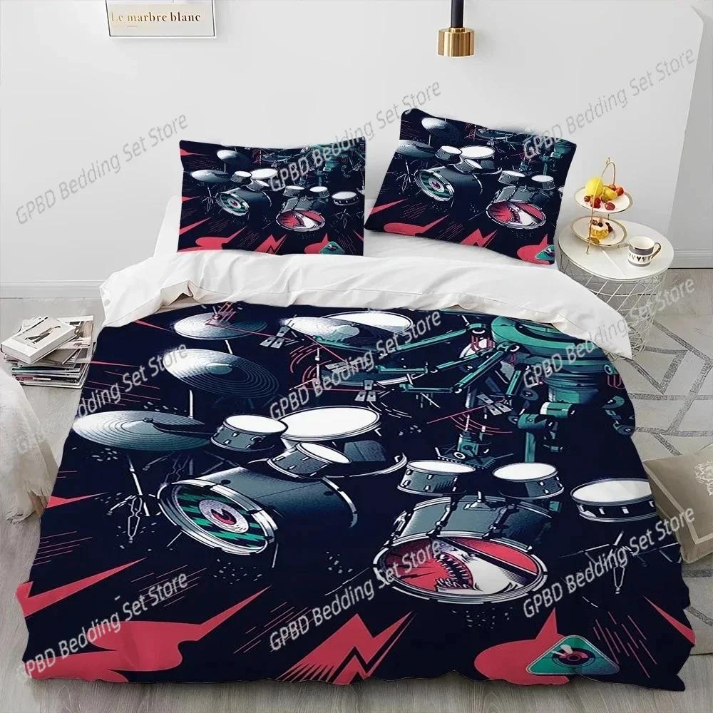 Drum Kit Music Instruments Guitar Bedding Set Duvet Cover Bed Set Quilt Cover Pillowcase Comforter King Queen Size Boys Adult