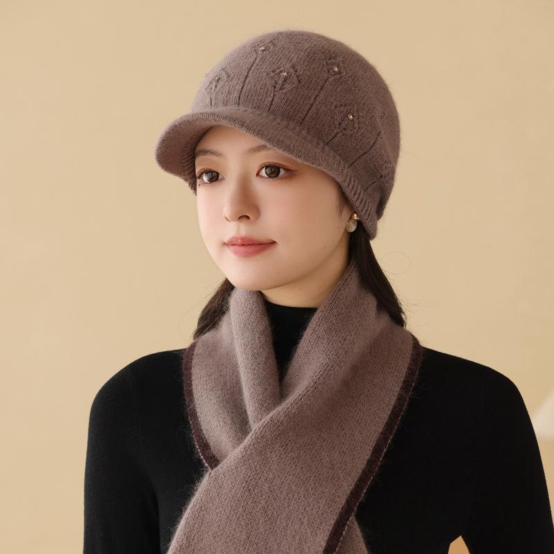 

Middle aged and Elderly Women s Autumn and Winter Thickened Velvet Warm Ear Protection Knitted Rabbit Fur Old Lady Fisherman Hat Trendy one size