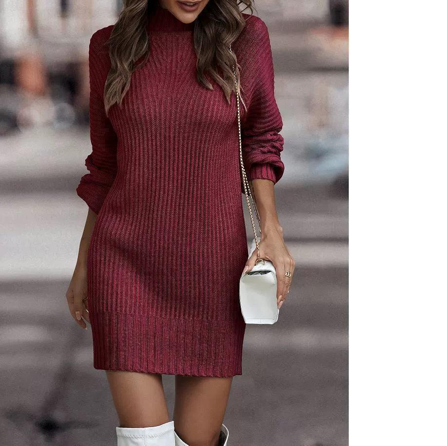 Høyhals Langermet Dame Strikket Kjole Genser Høst Vinter Ny Stil Grenseoverskridende Mote Elegant Stilfullt Dameplagg