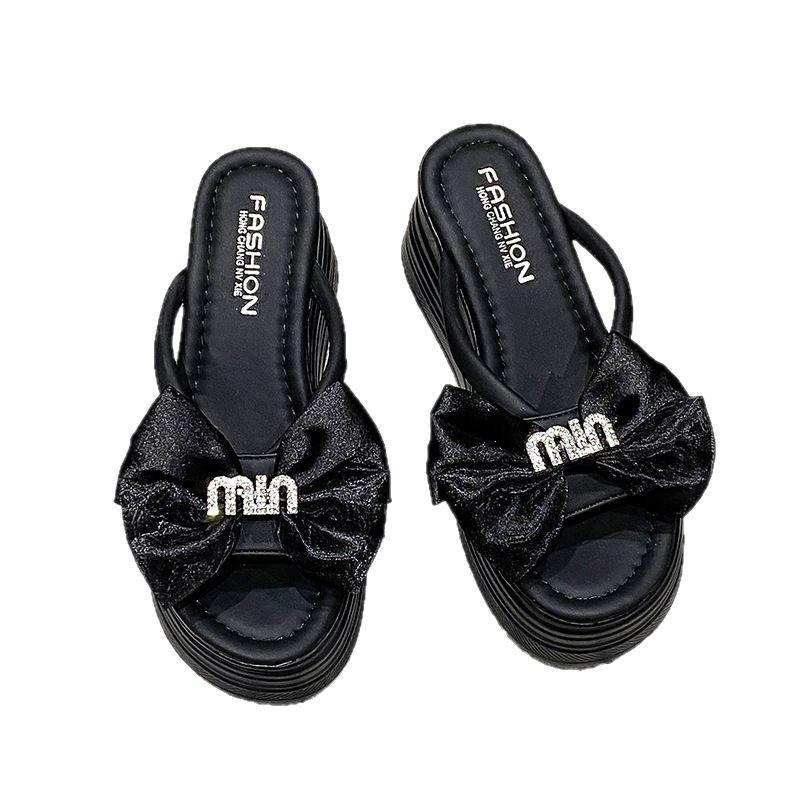 Internet Celebrity Slippers Women's Summer Wear 2025 New Small Thick Bottom Korean Version of Foreign Style Bow Beach Sandals