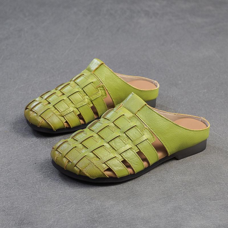 Fashion GKTINOO 2025 Summer New Handmade Woven Breathable Flat Slippers Casual Genuine Leather Women's Slip-on Shoes