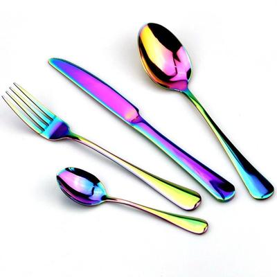 4Pcs Dinnerware Set Stainless Steel Colorful Rainbow Gold Knife Fork Teaspoon Dishwasher Safe Silverware Set Cutlery