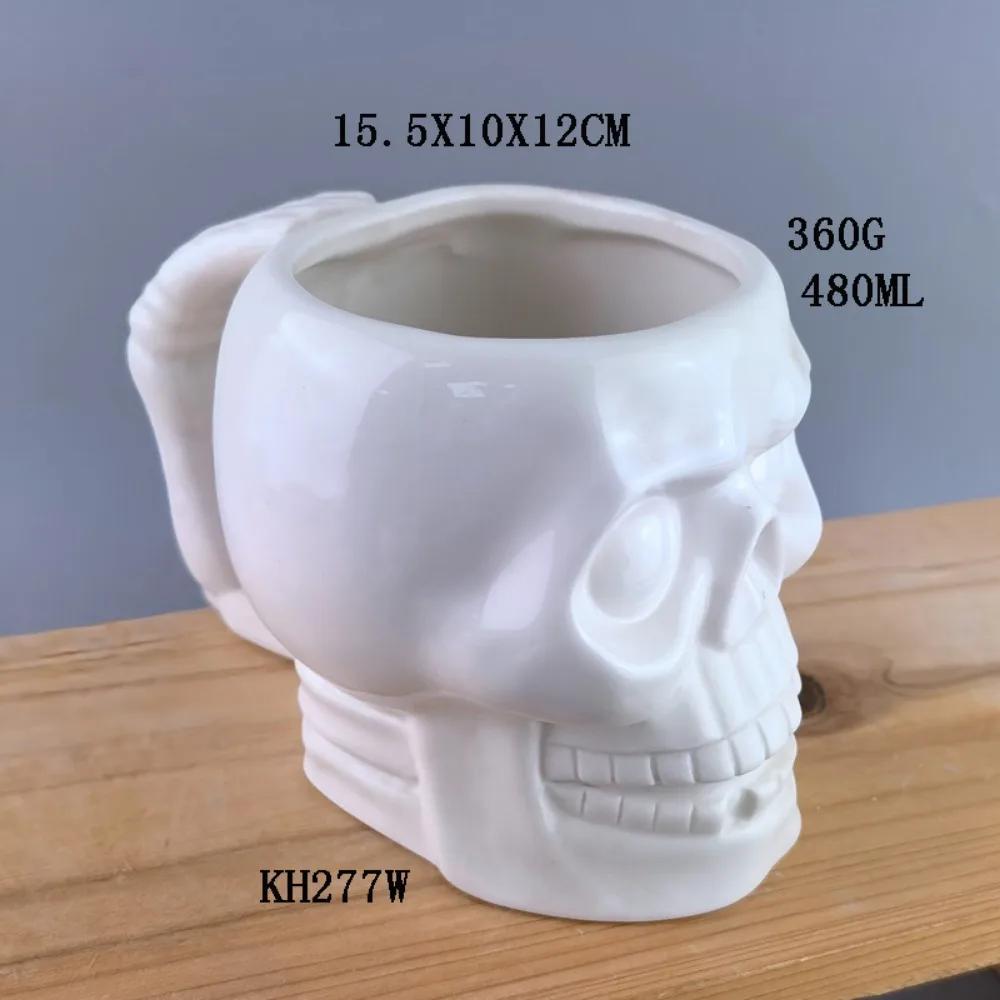 

Креативная керамическая кружка в виде черепа, Хэллоуин, пивные кружки, 3D стереоскопическая кружка для молока с инопланетянином, новинка, волшебные кофейные кружки с человеческим черепом 301-400ml красный