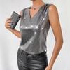 Summer new silver V-neck vest women's casual breathable sleeveless top