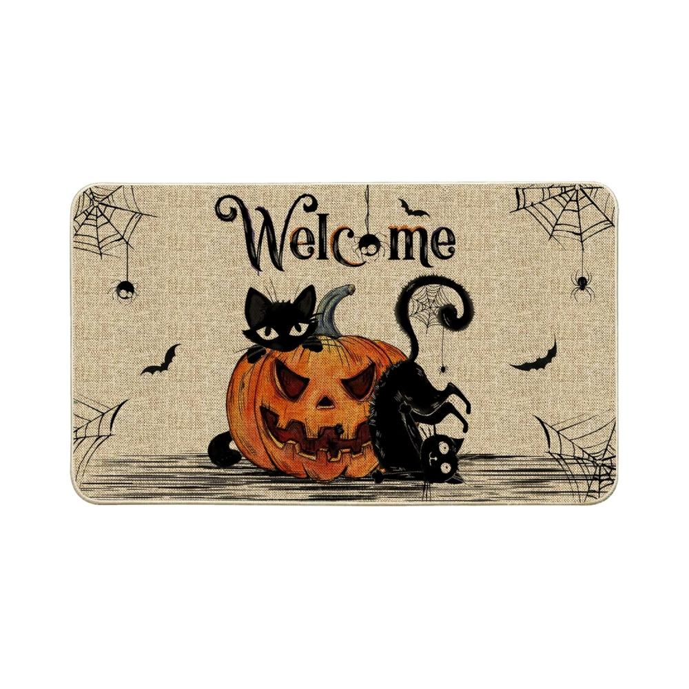 Halloween Doormat Pumpkin Black Cat Welcome Mat Indoor Outdoor Entryway Rug Halloween Home Decor