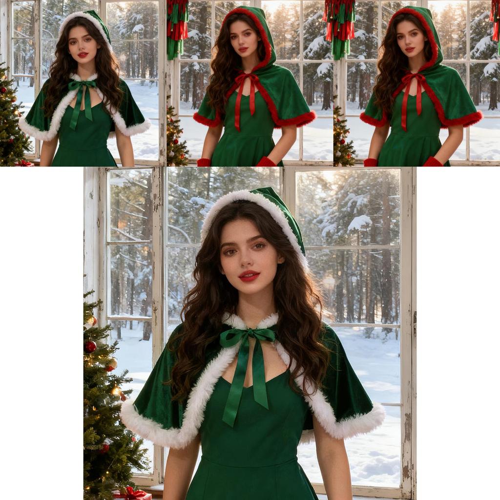 Christmas Festive Hooded Cloak For Women With Polyester Fabric For Holiday Parties