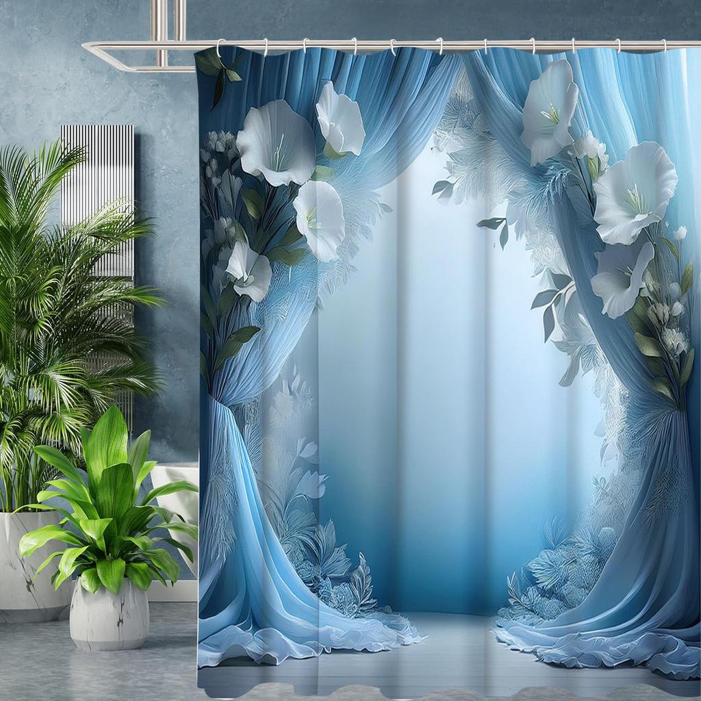 2D Gauze Curtain Printing Pink Shower Curtain, Bathroom Shower Waterproof Curtain with 12 Hooks, Home Decoration, Free Delivery