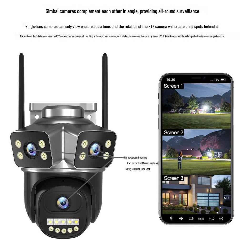 V380Pro 4G Kablosuz Kamera: Cep Telefonu Uzaktan Kumandalı Üçlü Lens, Üçlü Ekran Monitör.