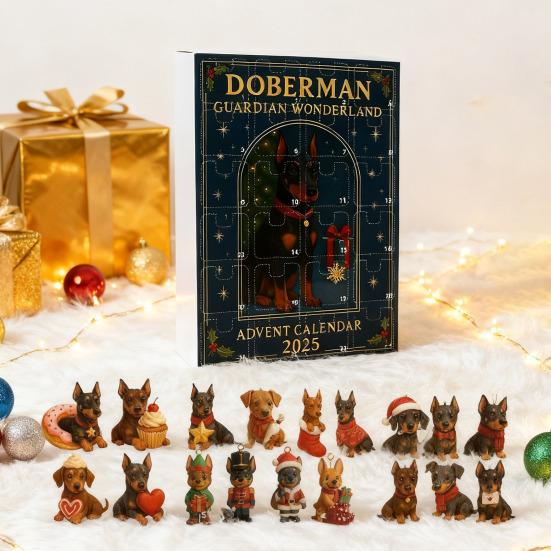 Doberman Adventní kalendář 2025 24denní vánoční odpočítávací krabice s akrylovými ozdobami Multifunkční sváteční dekorace na stromek a dárek pro milovníka psů