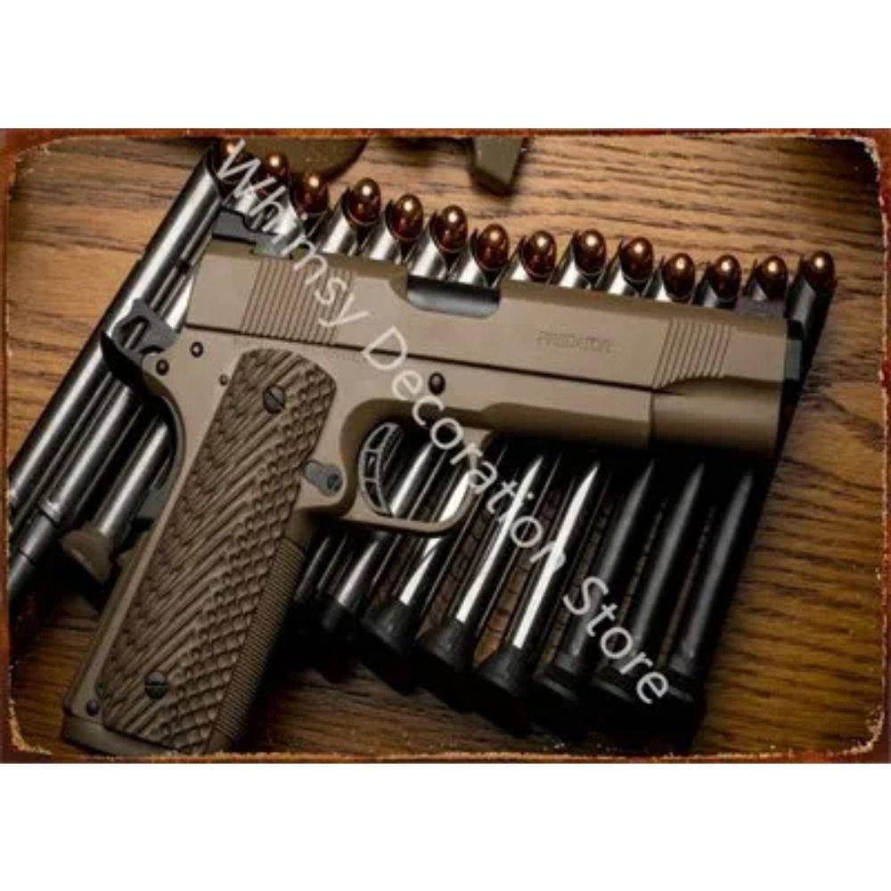 Retro Pistol Tin Sign Metal Wall Art for Home Bar Club Decor