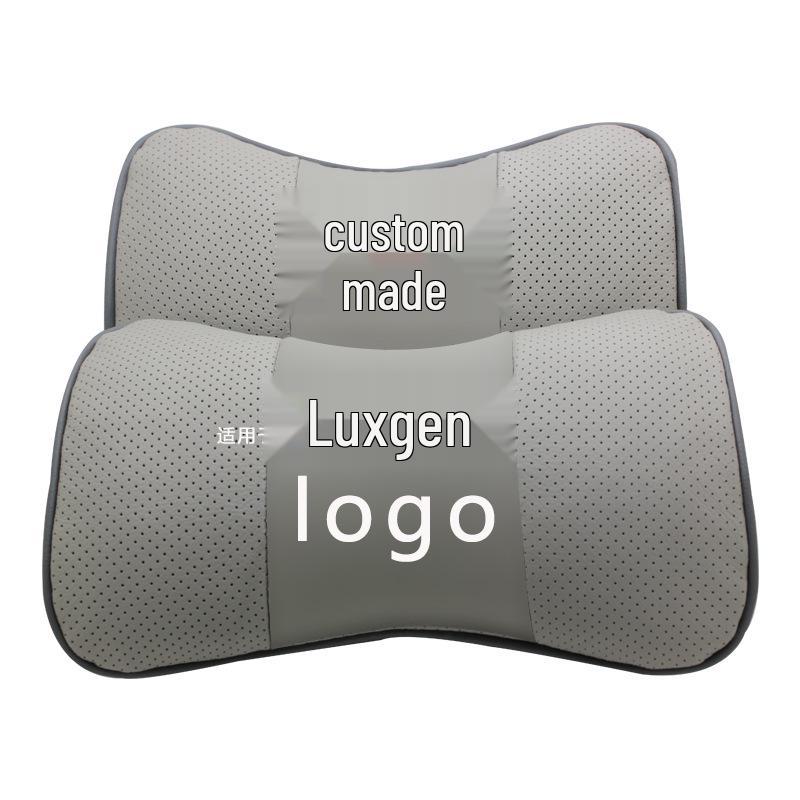 Luxgen Genuine Leather Neck Pillow and Lumbar Support - Customizable Logo, Cowhide Neck Protection Car Accessory