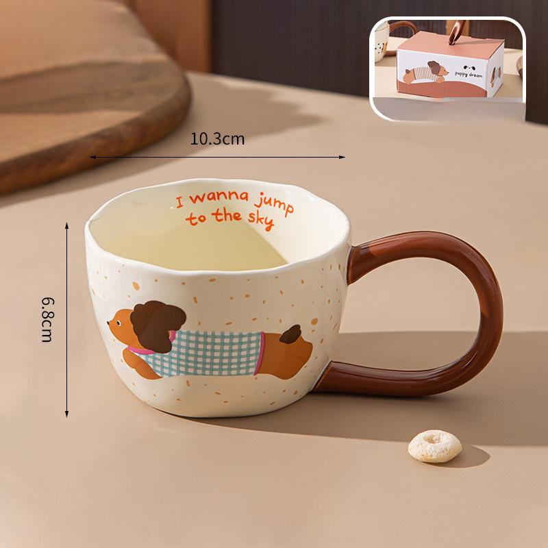 Puppy Mug Ceramic High Looking Big Ear Long Hand-held Cup Cartoon High Looking Cute Water Cup Souvenir