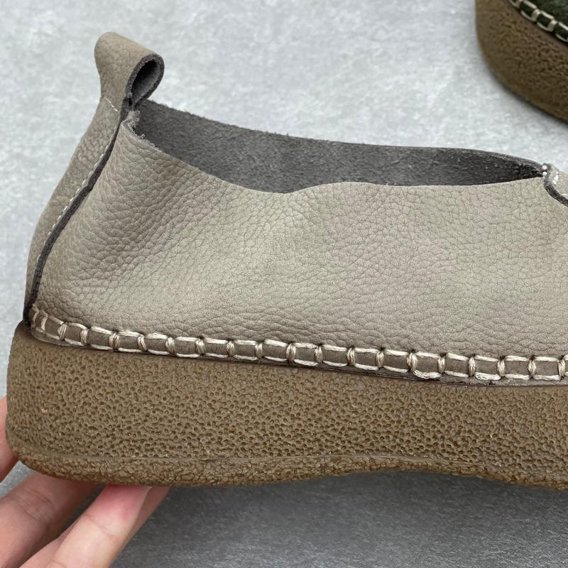 Johnature Retro Handmade Genuine Leather Loafers Soft Soled Cowhide Flat Women's Slip-on Shoes