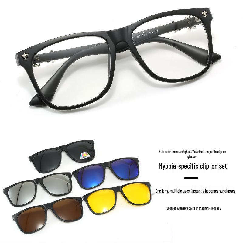 Unisex Magnetic Clip-On Polarized Sunglasses with TR90 Prescription Lenses for Driving 2321 Magnetic Clip-on Sunglasses [PC]