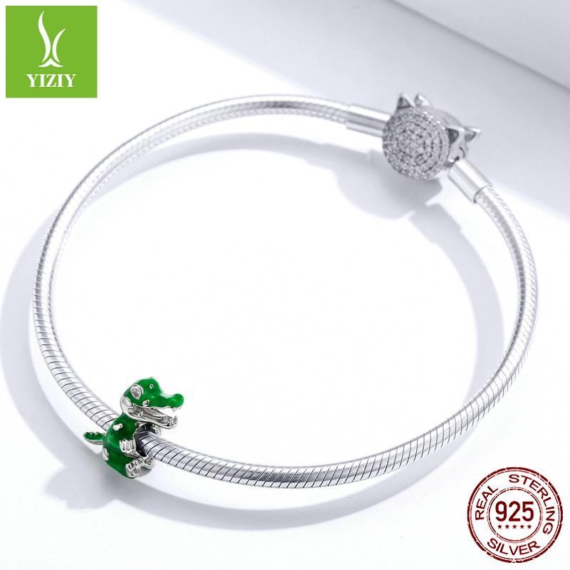 Green Dripping Crocodile Diy Beaded Accessories, Fashion Animal S925 Silver Loose Beads Bsc190