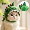 Warm Cat Hat for Outdoor Trips Cute Dinosaur Pet Cats, Soft Plush Funny Headwear Functional Grooming Accessory with Shark Design, Novelty Green