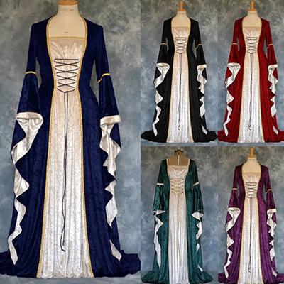 (Projector)Women's Golden Velvet Flare Sleeve Vintage  Court Long Dress