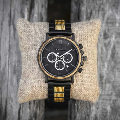 BOBO BIRD 2021 New Men's Wooden Analog Quartz Watch with Gift Box (Black)