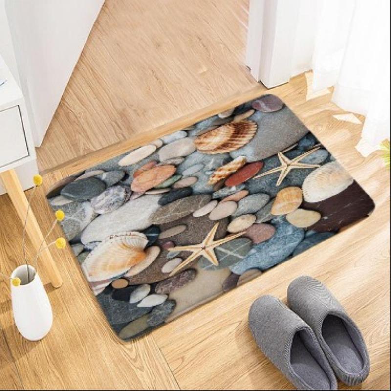 Beach Starfish Seashell Doormat Coastal Ocean Wave Sand Pattern Summer Tropical Home Decor Rug Soft Non-Slip Welcome Mat