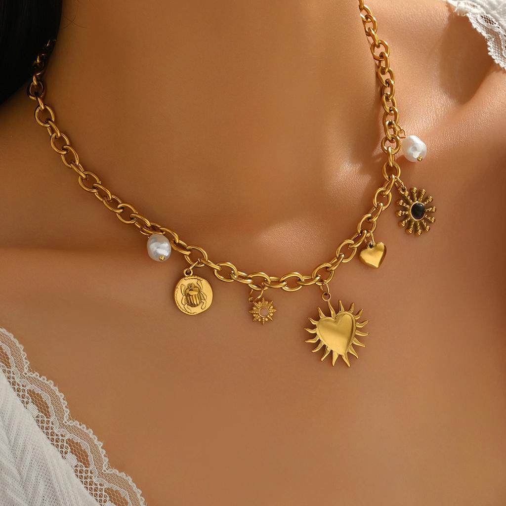 Wind lady necklace niche love inlaid pearl gemstone with design pendant chain versatile high sense
