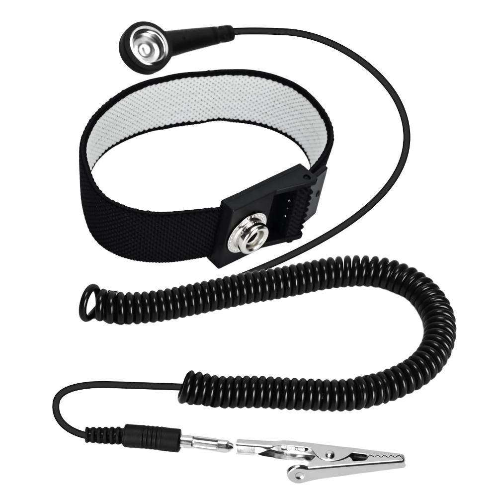 

Adjustable Anti Static Wrist Strap Alligator Clip Coiled Cable Grounding Bracelet Safety Static Protection Strap PC Building коричневий