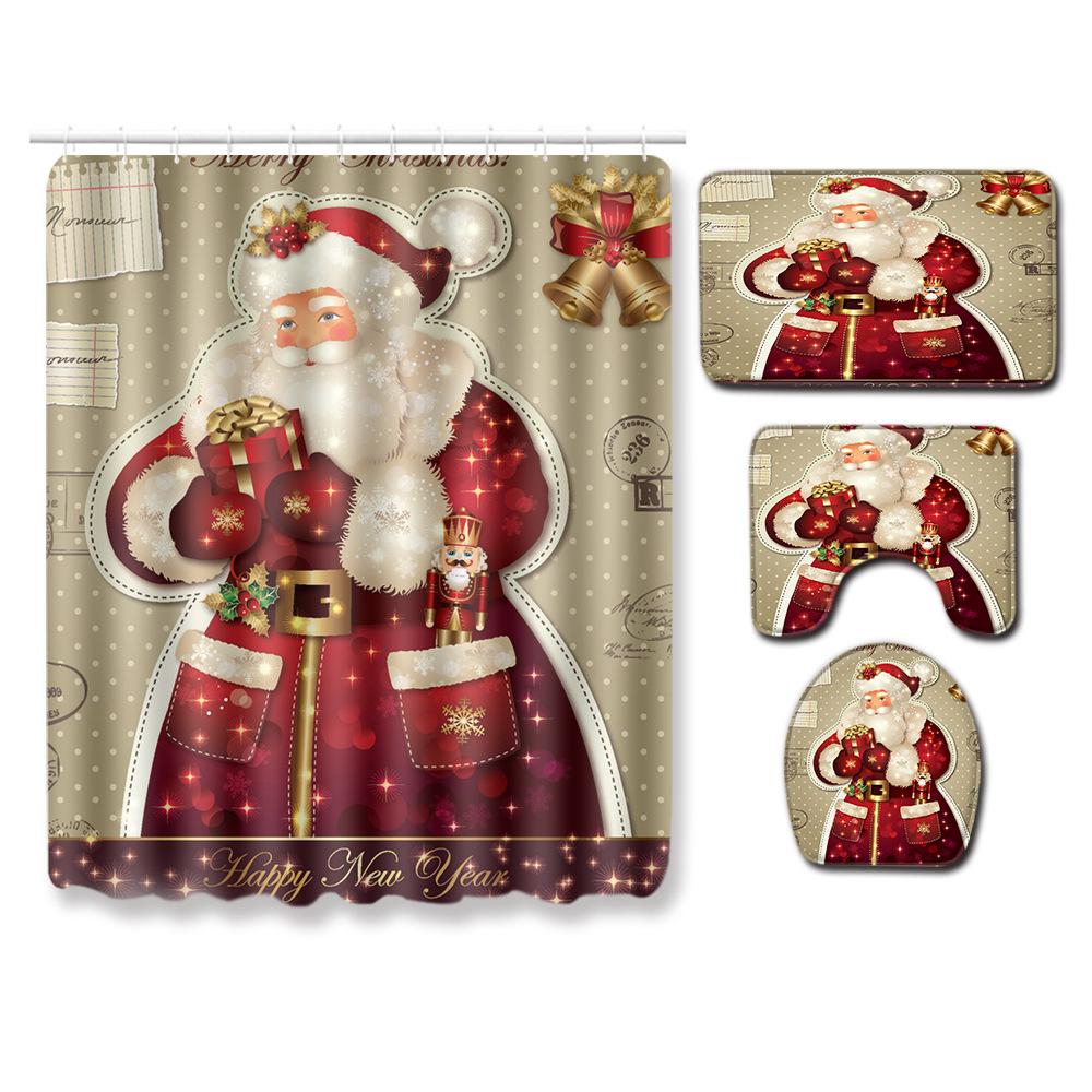 Christmas Bathroom Shower Curtain Four-Piece Floor Mat Toilet Non-Slip Door Mat Bedroom Living Room Absorbent Carpet