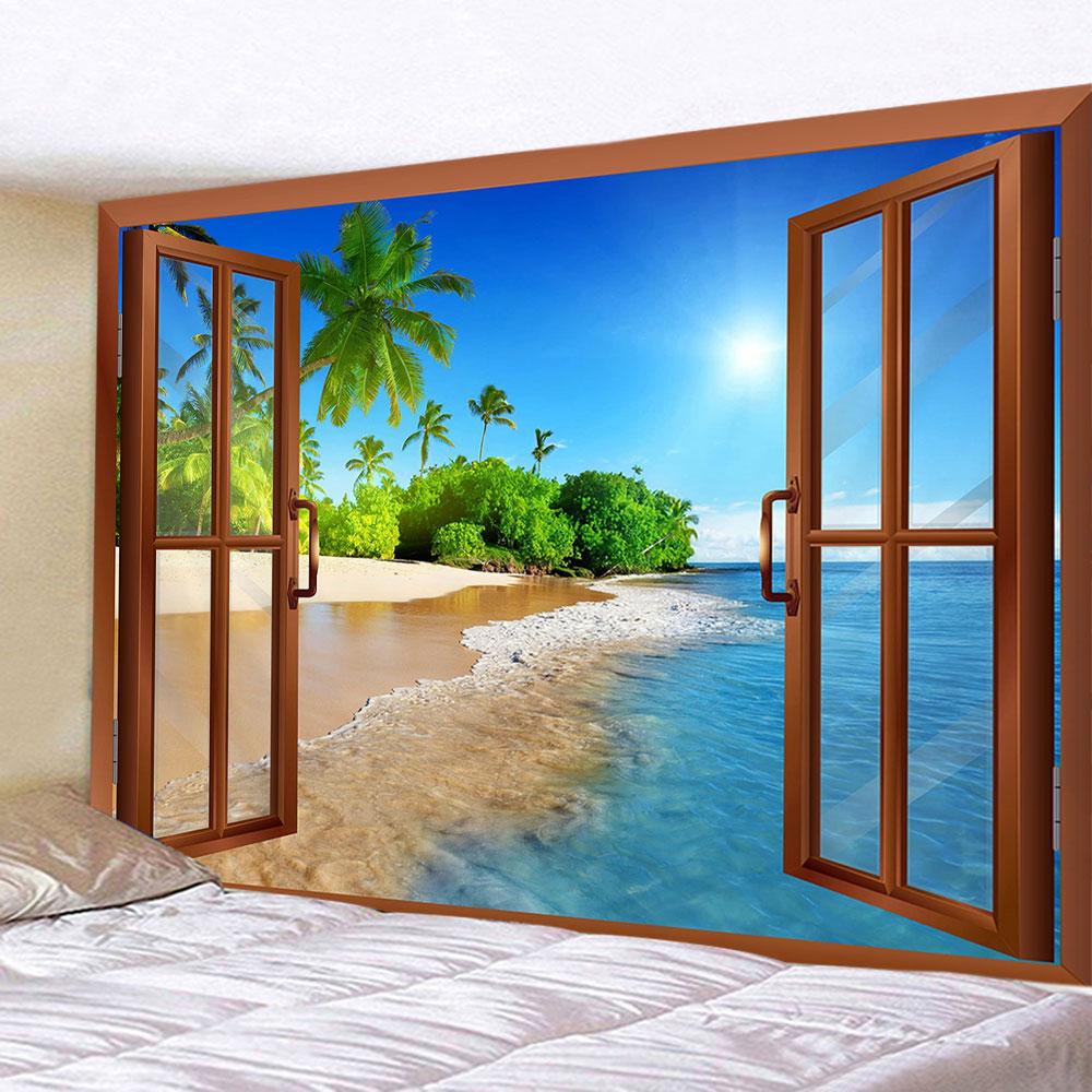Hanging Home Decoration Wall Cloth Tapestry Imitation Window Mountain View Tapestry Sea Window Forest Wall
