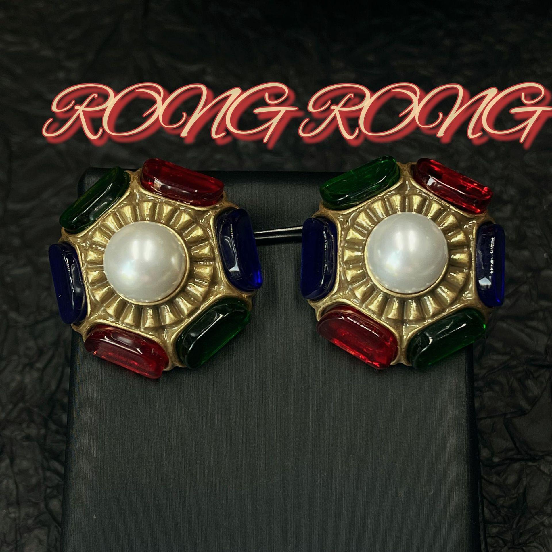 Винтажные Французский Двор Стиль Цветные Контрастные Геометрические Жемчужные Серьги Ретро Тяжелая Промышленность