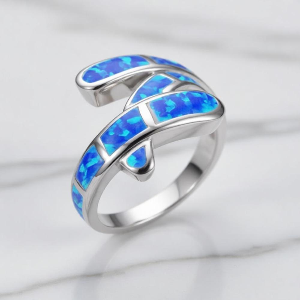 Cute Women Geometric Blue Imitation Fire Opal Rings Anniversary Party Girl Gift Fashion Women Rings