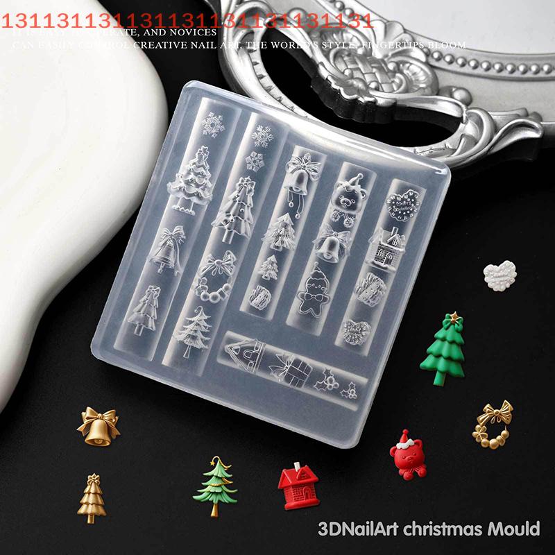 Christmas Snowman Christmas Tree 3d Nail Mold Snowflakes Snowmen Nail Decorations Diy Design Silicone Manicure Mold Nail Art