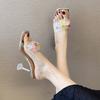 Fashion 2025 New Sexy Rhinestones Party Women Shoes Line Transparent Crystal Super High Heel Thick Heel Sandals New Women's  Shoes