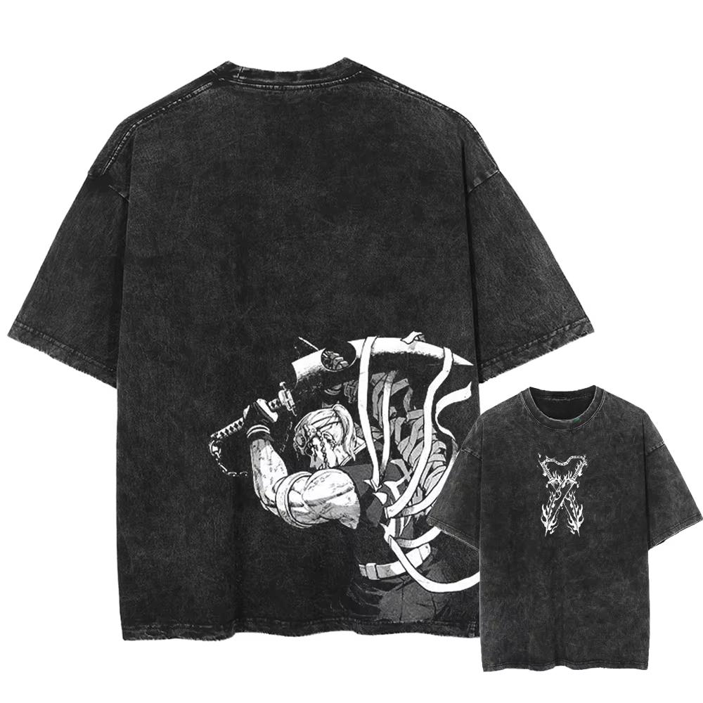 Streetwear Anime Graphic Print T-shirt Harajuku Washed Vintage T-Shirt Oversized Women Summer Cotton Men Top Tee Unisex