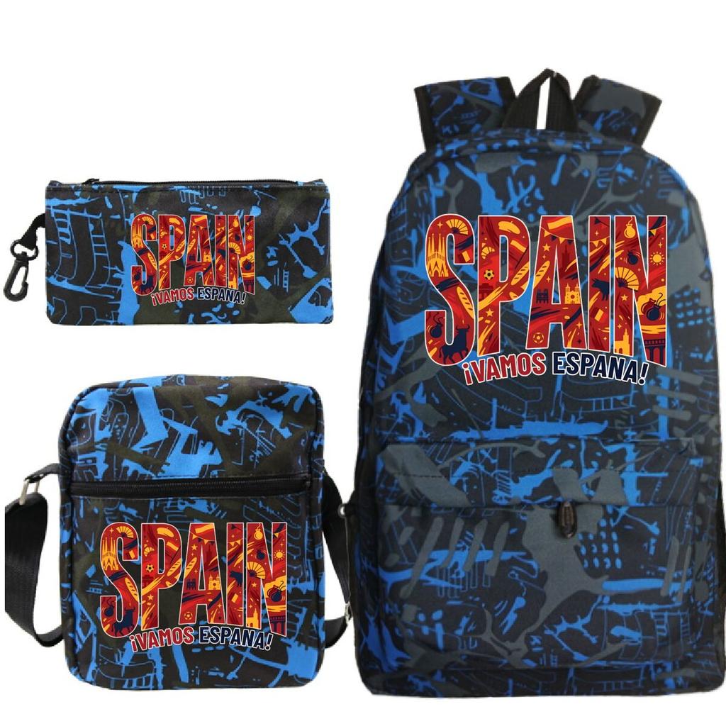 "¡VAMOS ESPAÑA" Spain Themed 3Pc Backpack Set Boy Girl Student Fashion Mini Crossbody Bag and Pencil Case Suit Unisex Mochilas