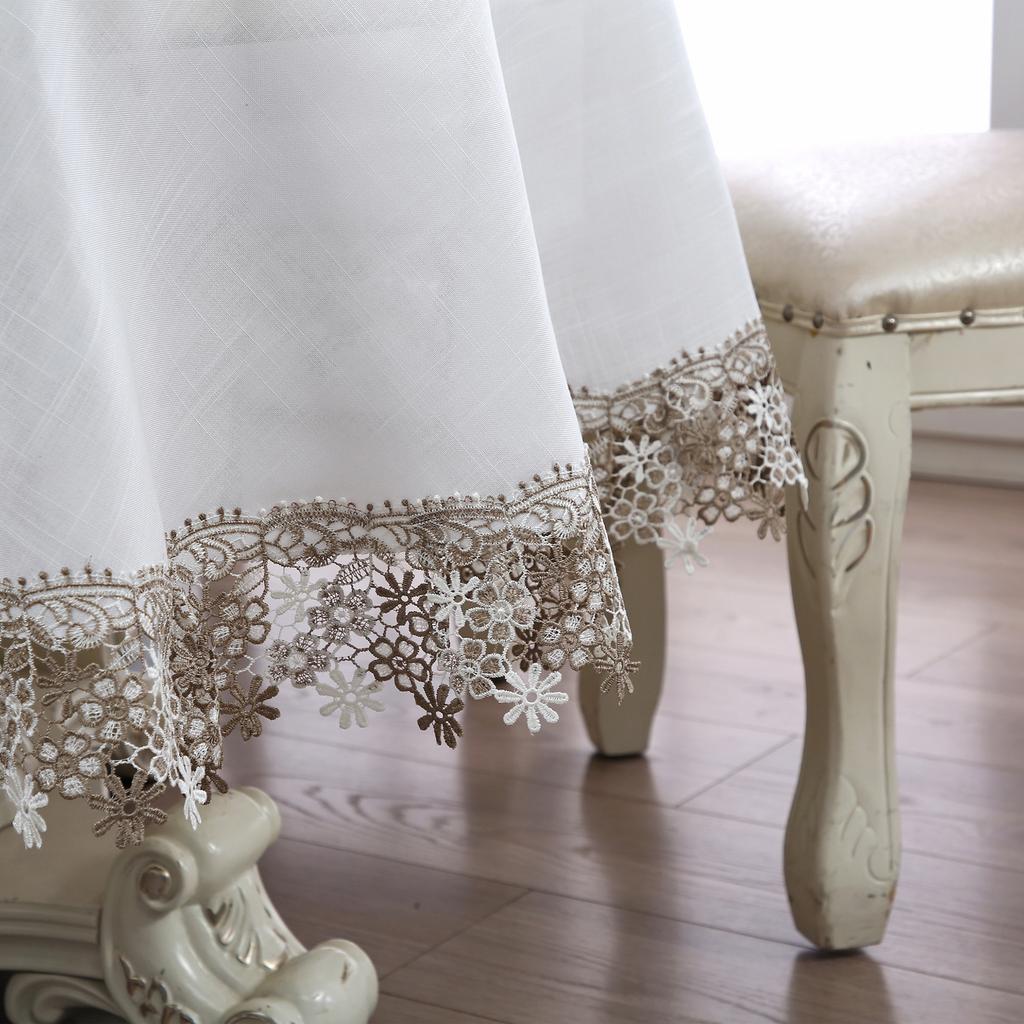 Neue Country-Leinen-Tischdecke, weiße Tischdecke im pastoralen Stil, runde Spitze-Tischdecke