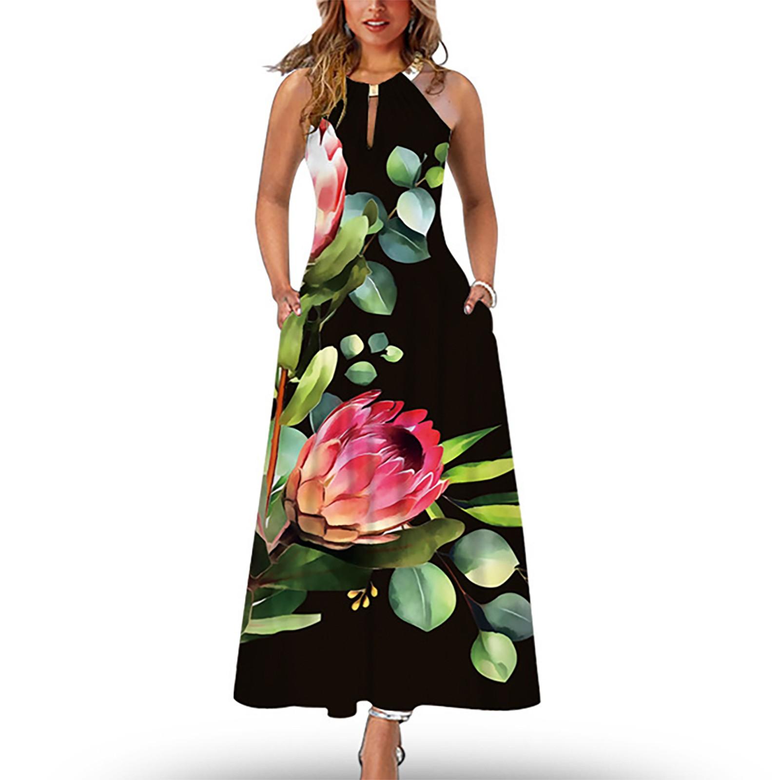 

Женское повседневное сексуальное длинное платье с круглым вырезом и металлической пуговицей с принтом XXL зелёный