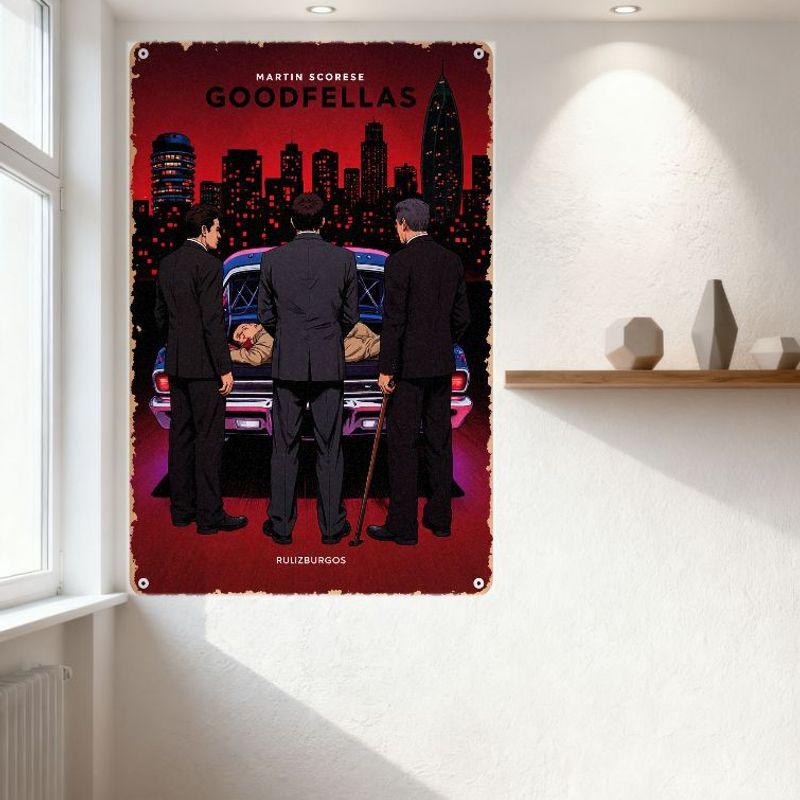 Goodfellas Martin Scorsese Retro Filmplåtskylt Nattstadsscen Gritty Crime Drama Väggdekor för Bar Man Cave Hemmakontor Konst
