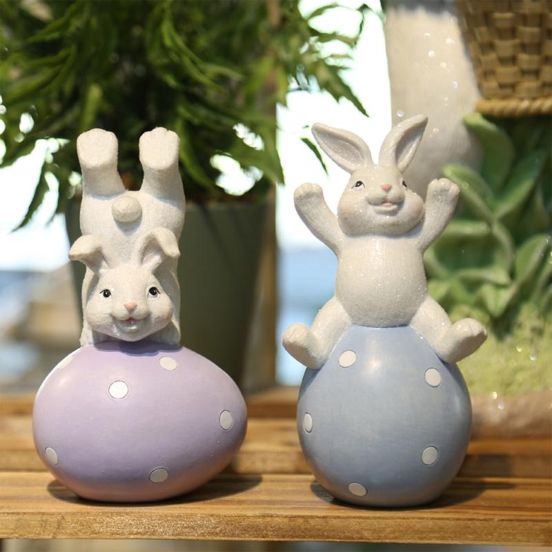 Easters Decorations Bunnies Decors Spring Figurine Table Centerpiece Resin Easters Eggs Rabbit Statue Tabletop Ornament
