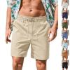 Mens Casual Linen Shorts Elastic Waist Drawstring Summer Beach Vacation Short