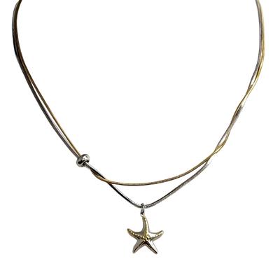 Elegant Double Layer Starfish Necklace Stainless Steel For Women Fashion Jewelry Accessory Valentines Gift