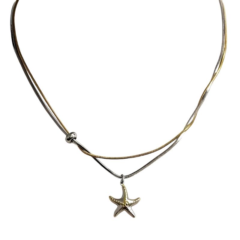 

Elegant Double Layer Starfish Necklace Stainless Steel For Women Fashion Jewelry Accessory Valentines Gift 1