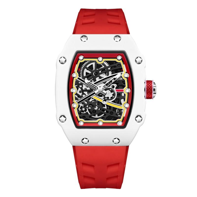 In Stock RM 6702 Slim Barrel Montre Homme Colorful Band Hollow 37.5mm Skeleton Dial Waterproof Sport Casual Quartz Wristwatch