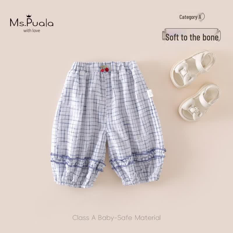 MS.PUALA Baby Girls Summer Plaid Anti-Mosquito Capris 90