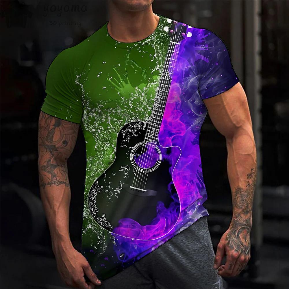 Rock Guitar Print Clothes Men Vintage Clothes Men's Summer Clothes Oversized T Shirt Men Short Sleeve Tee Guitar Graphic Tee Men