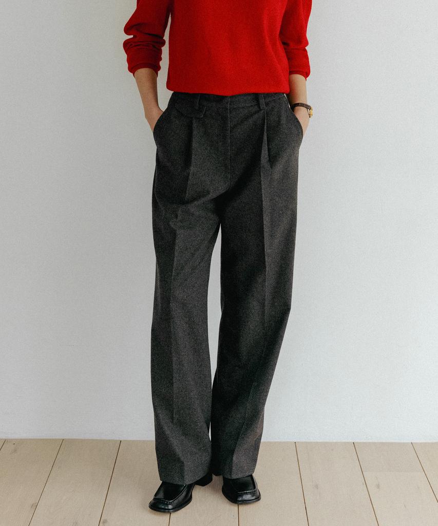 Tudument Wool One-Tuck Wide Slacks Charcoal